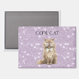 Imán Gafas de gato genial marrón purpurina 