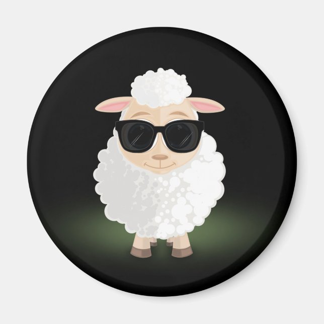Imán Gafas de sol Cool Sheep Neon Verde Divertido Dibuj (Frente)