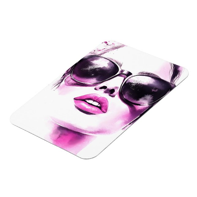 Imán Gafas de sol de mujer de moda acuarela rosa chic (Lado Izquierdo)
