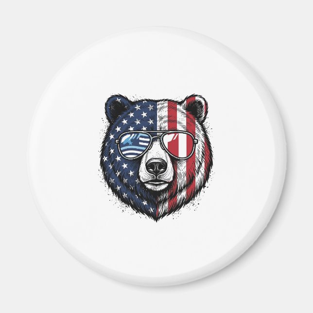 Imán Gafas de sol de oso patriótico Camiseta de vector  (Frente)