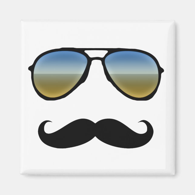 Imán Gafas de sol retro divertidas con bigote (Frente)