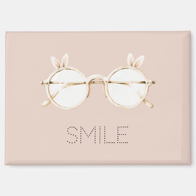 Imán Gafas de sonrisa de orejas de conejo blancas y ros (Anverso)