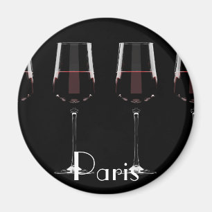 Imán Gafas de vino con vino tinto en negro