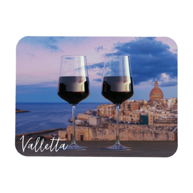 Imán Gafas de vino con vistas a la puesta de sol sobre  (Horizontal)