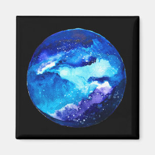 Imán Galaxia nebulosa del planeta azul acuarela