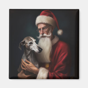 Imán Galgo con Santa Claus Festivo de Navidad