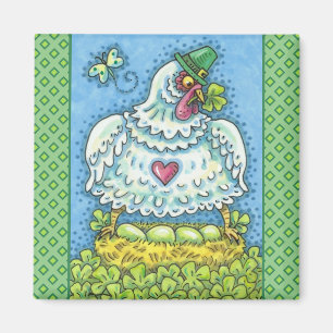 IMÁN GALLINA IRLANDESA DIVERTIDA, HUEVOS VERDES Y TRÉBO