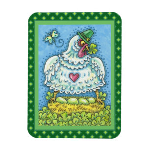 IMÁN GALLINA IRLANDESA DIVERTIDA, HUEVOS VERDES Y TREBO