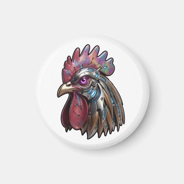 Imán Gallo ciberpunk Arte mecánico iridiscente (Frente)