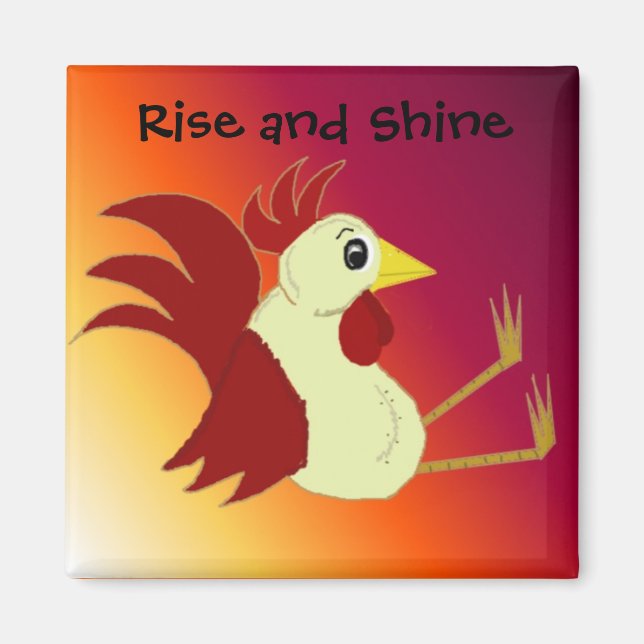 Imán Gallo de dibujos animados divertido con dicho (Frente)