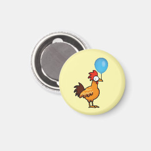 Imán Gallo de Dibujos Animados Sosteniendo Globo Azul