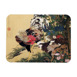Imán Gallo, gallina y hortensia de Ito Jakuchu