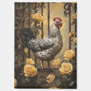 Imán Gallo manchado con rosas amarillas pintura al óleo