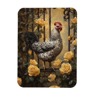 Imán Gallo Manchado Rosas Amarillas Pintura Al Óleo Fle