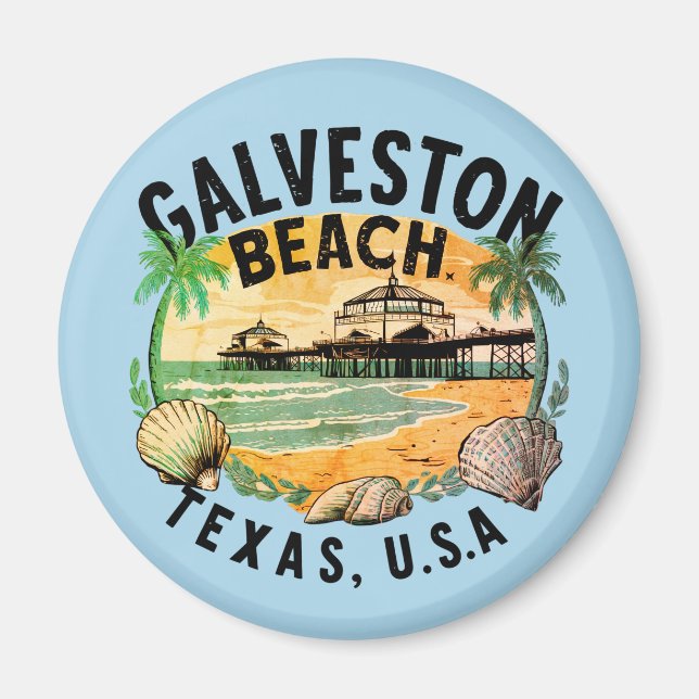 Imán Galveston Beach Retro Vignette (Frente)