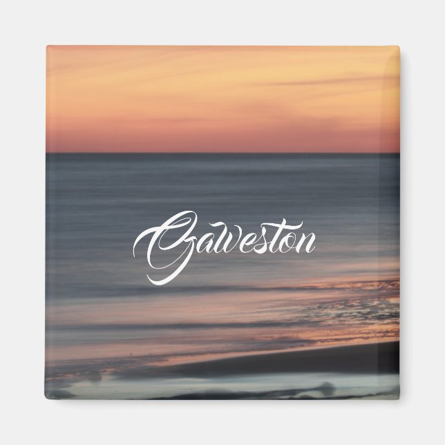 Imán Galveston Beach Sunset Travel Souvenir Personaliza (Frente)