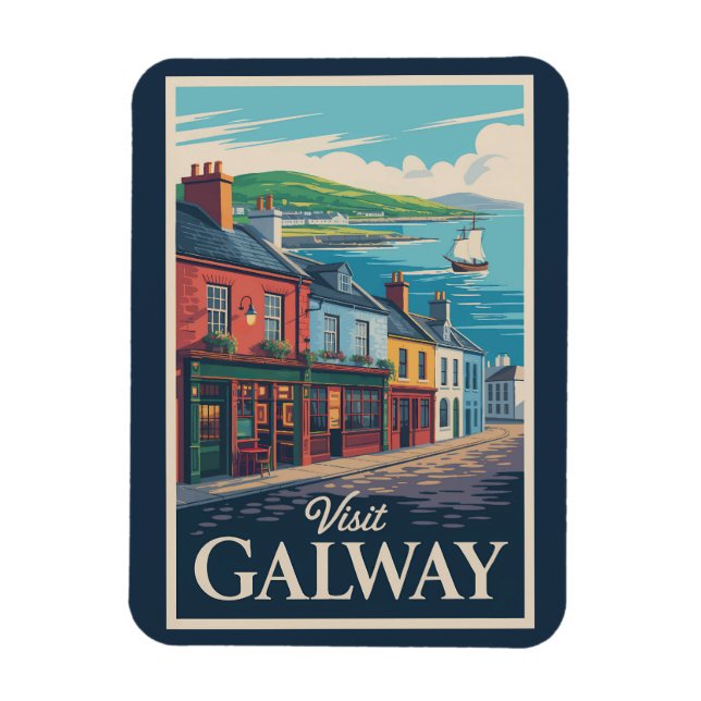 Imán Galway Irlanda Ilustracion Viajes arte Vintage (Vertical)