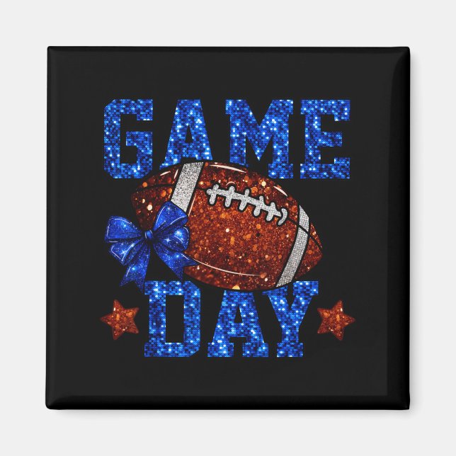 Imán Game Day Football Season Football Mama Blue Bow Ch (Frente)