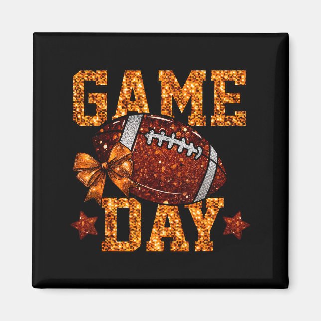 Imán Game Day Football Season Football Mama Orange Bow  (Frente)