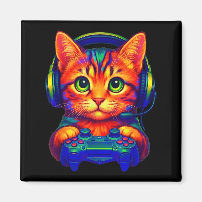 Imán Gamer Cat Video Games Boys Teen Men Girls Funny Ca (Frente)