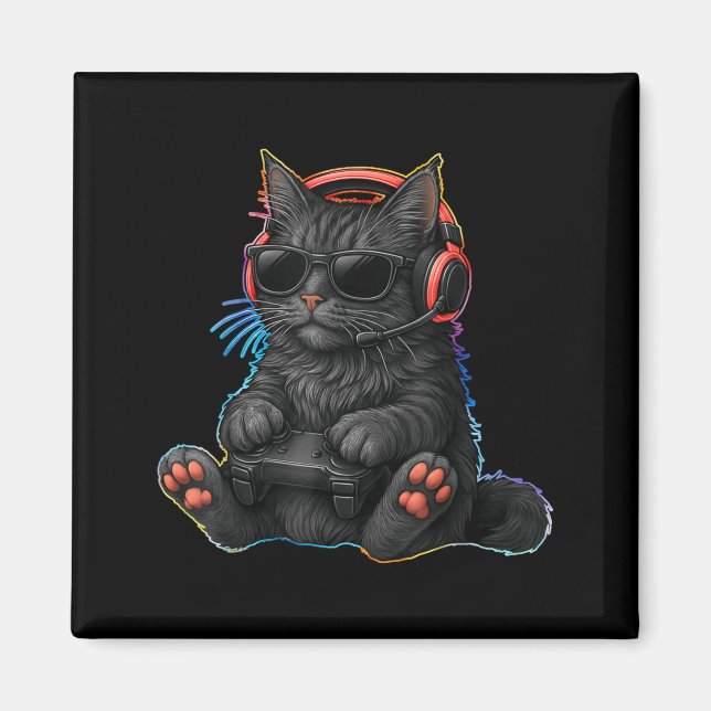 Imán Gamer Cat Video Games Boys Teen Men Girls Funny Ga (Frente)