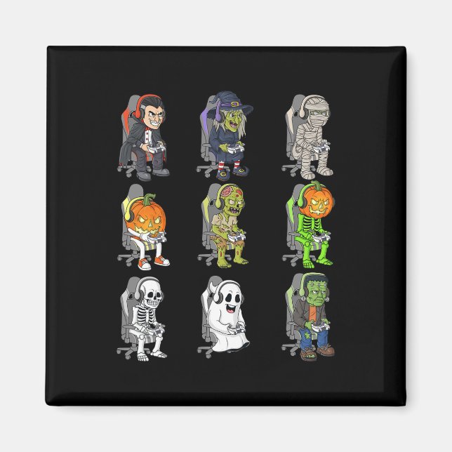 Imán Gamer Halloween Skeleton Vampire Gaming Mummy Boys (Frente)