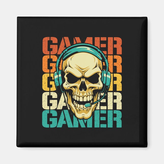 Imán Gamer - Retro Skull Gaming Lover Videojuego de con (Frente)