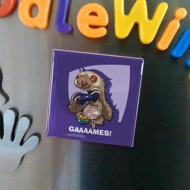 Imán ¡Gamer Sloth comiendo nachos gaaames! Personalizad (Subido por el creador)