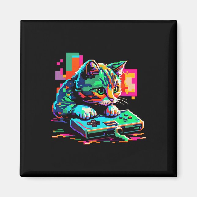 Imán Gaming de gato Gaming de 8 bits Pixel Art Gamer Ki (Frente)