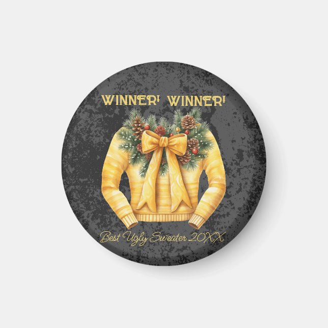 Imán ¡Ganador! ¡Ganador! Mejor suéter feo de 20xx (Frente)