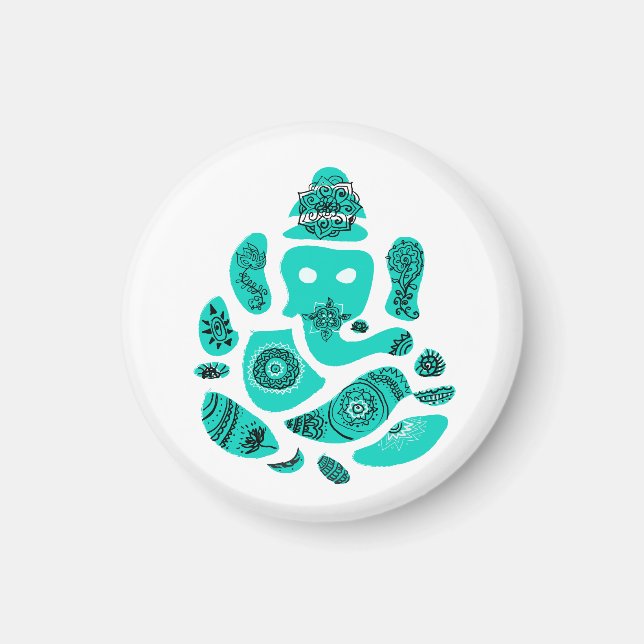 Imán Ganesha Pequeño, Magnet Redondo De 3,2 Cm (Frente)