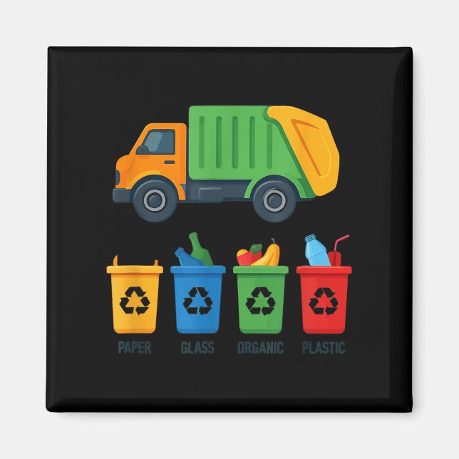 Imán Garbage Day Recycling Truck Kids Boys Toddlers Gir (Frente)