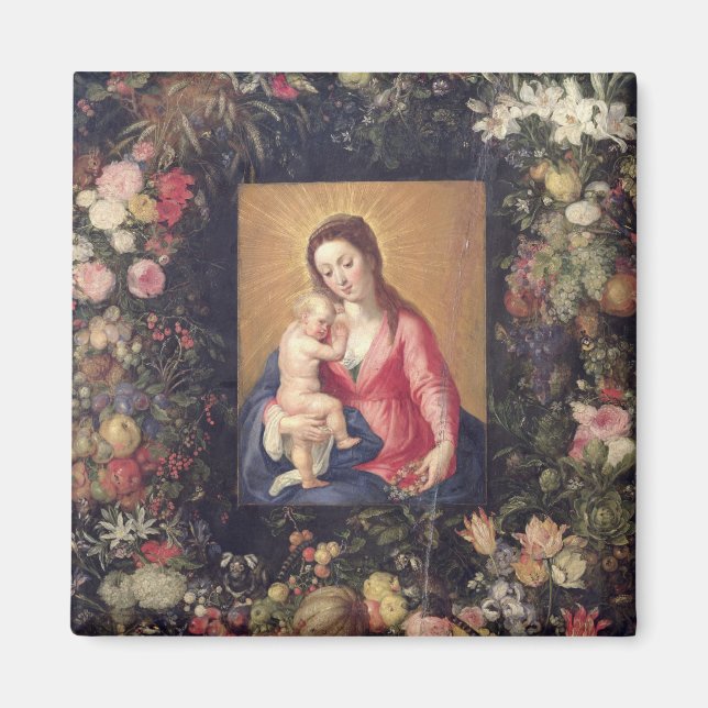 Imán Garland de frutas y flores con vírgenes y niños (Frente)
