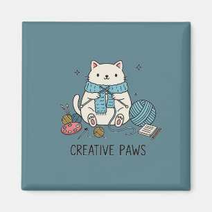 Imán Garras Creativas Tejiendo Gato Blanco con Bufanda 
