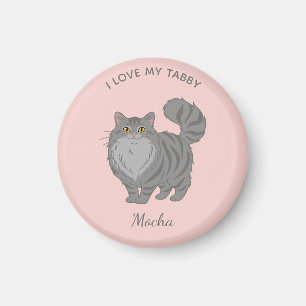 Imán Gata Gris Atigrada de Pelo Largo Mamá Personalizad
