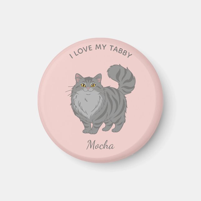 Imán Gata Gris Atigrada de Pelo Largo Mamá Personalizad (Frente)