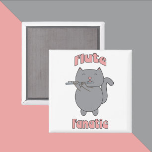 Imán Gata gris rosa fanática de la flauta