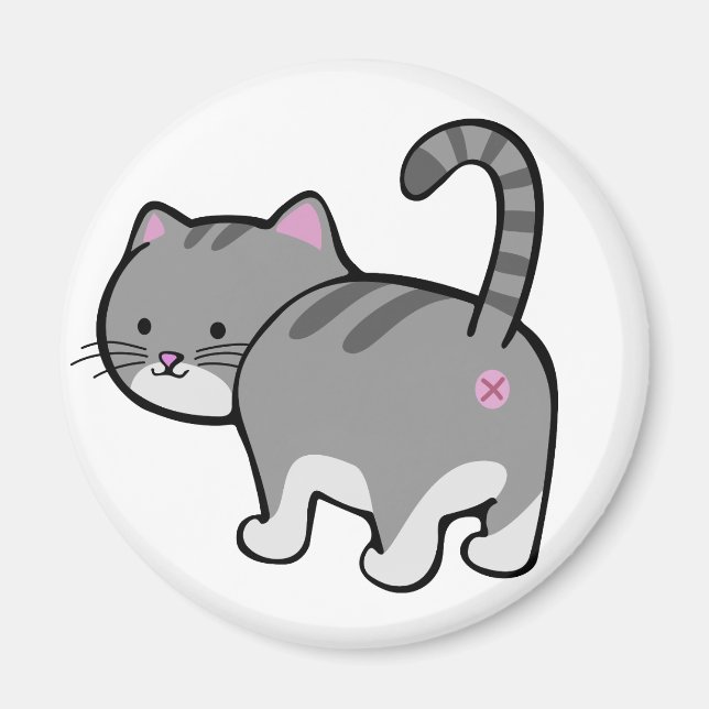 Imán gata trasero gris tabby (Frente)