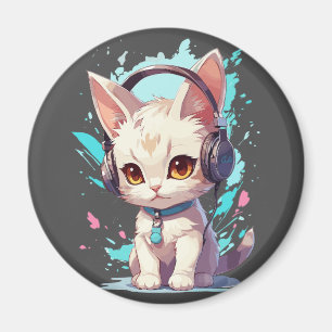 Imán Gatito Adorable con Auriculares Magia