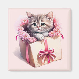 Imán Gatito Adorable en una caja regalo de cumpleaños