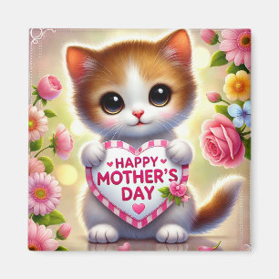 Imán Gatito Adorable Sosteniendo Corazón del Día de la 