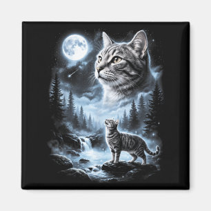 Imán Gatito atigrado gris aullando a la luna Retro 90s