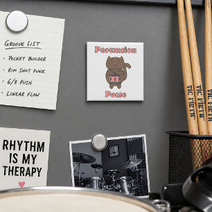 Imán Gatito Baterista Percusión Posse Músico Caricatura