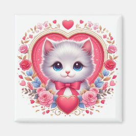 Imán Gatito con tinte de flor con corazón romántico flo