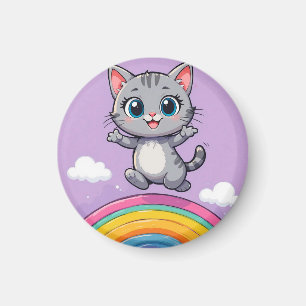 Imán Gatito de dibujos animados adorable saltando alegr
