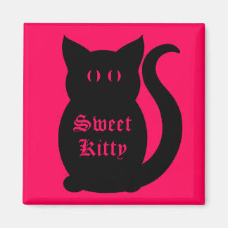 Imán Gatito dulce negro sobre rosa caliente