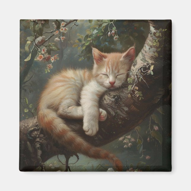 Imán Gatito durmiendo en una cosecha de árbol (Frente)