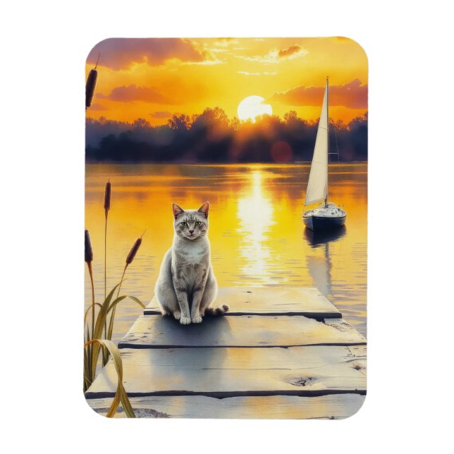 Imán gatito en el muelle al atardecer (Vertical)
