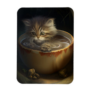 Imán Gatito en una taza de té amarilla Magnet flexible