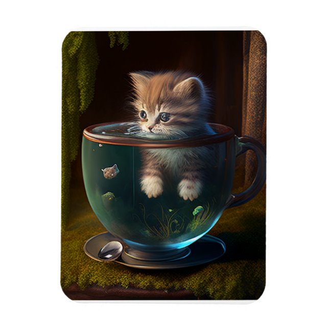 Imán gatito en una taza de té flexible (Vertical)